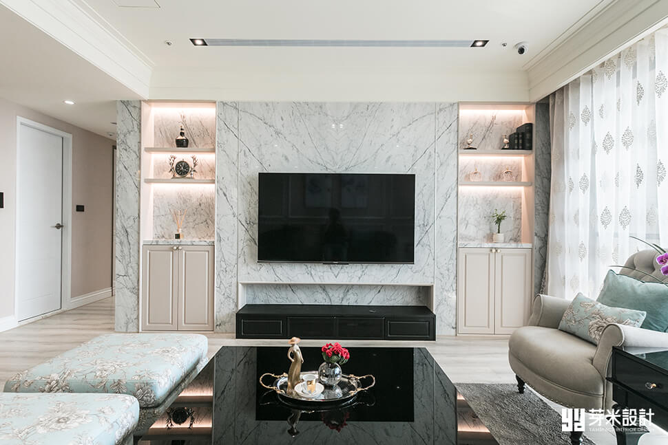大理石灰色系電視牆-美式室內設計