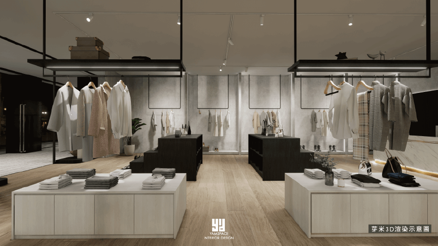 連鎖服飾店空間設計3D渲染示意圖-芽米設計案例精選