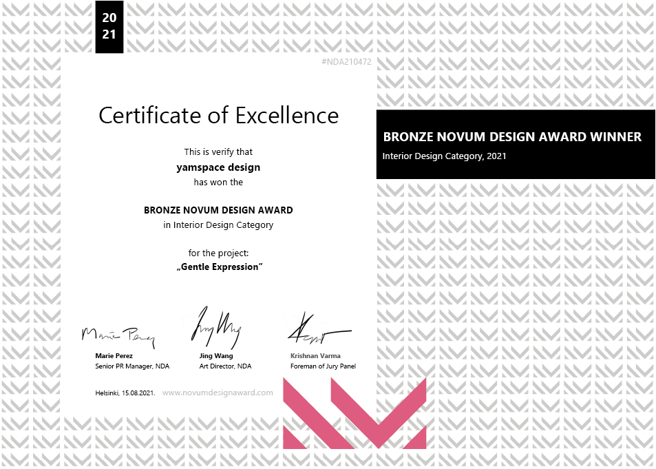Bronze novum design award in interior desian categ 法國設計大獎Bronze,台中知名室內設計。