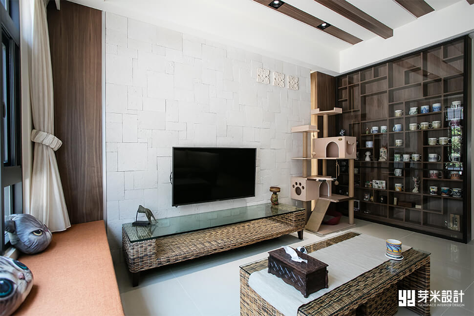 馬克杯木櫃與石材電視牆-台中室內設計公司