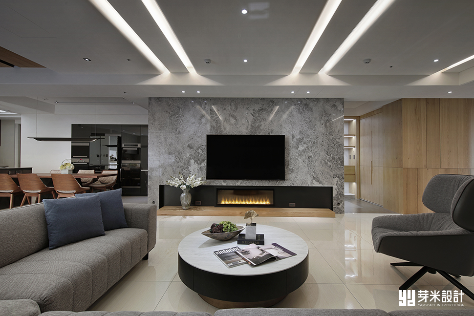 灰色系防潮石膏磚設計客廳-台中室內設計推薦