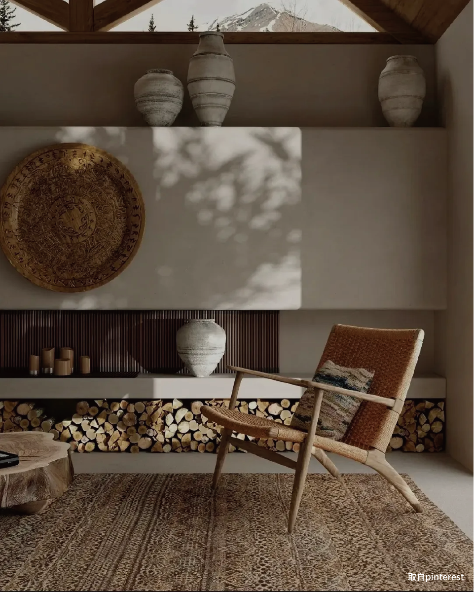 運用藤編及木質調家具，替樸素的仛寂風進行點綴