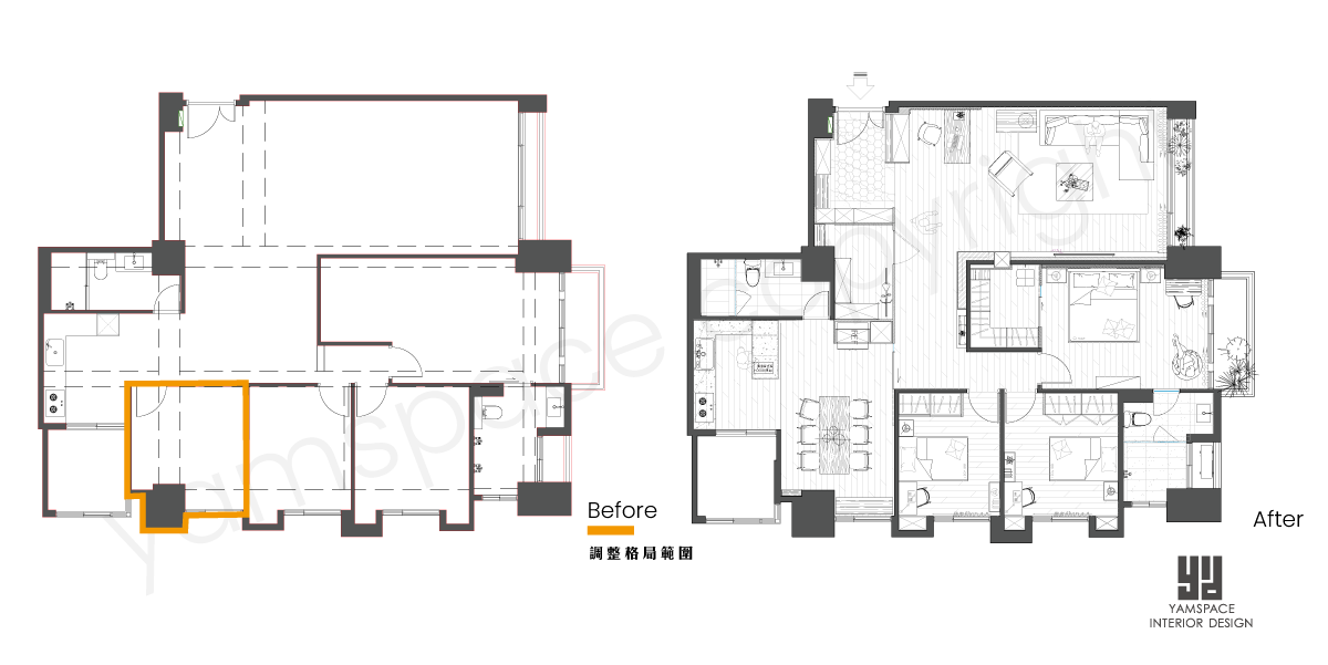 惠宇世紀觀邸平面配置圖前後比較-華夏舊屋翻新設計