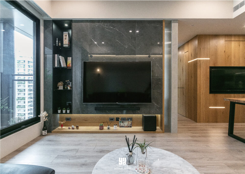 一牆兩用使客廳空間更顯開闊-芽米設計預售屋客變
